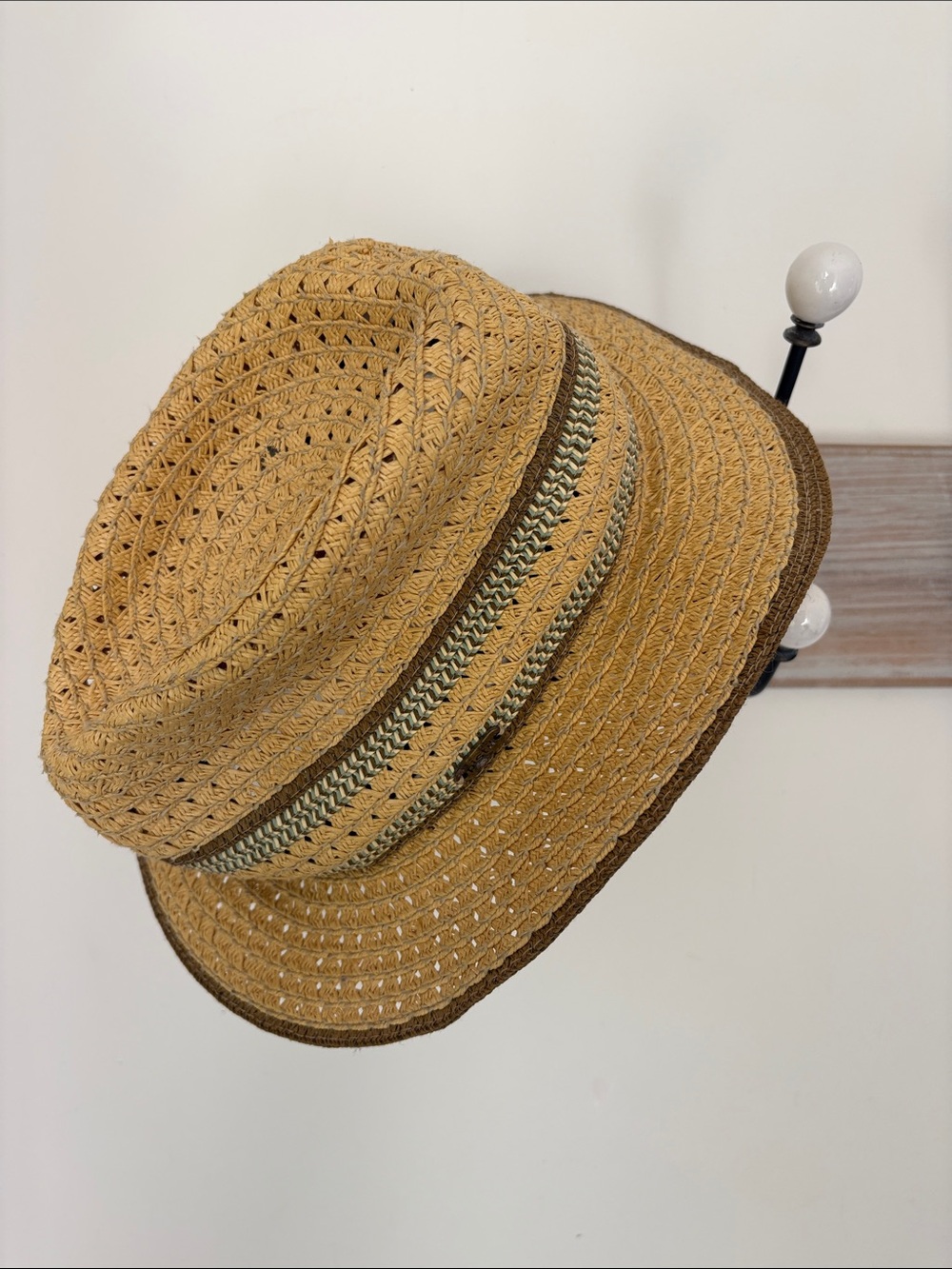 pistil Straw Sun Hat in Tan with Brown Trim and Olive Accent